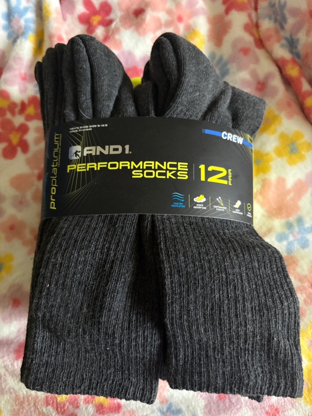 And1 Performance Crew Socks - Dark Charcoal Gray (12 Pack)